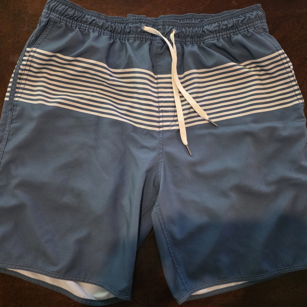 Fair Harbor Anchor Navy and White Striped Swim Trunks